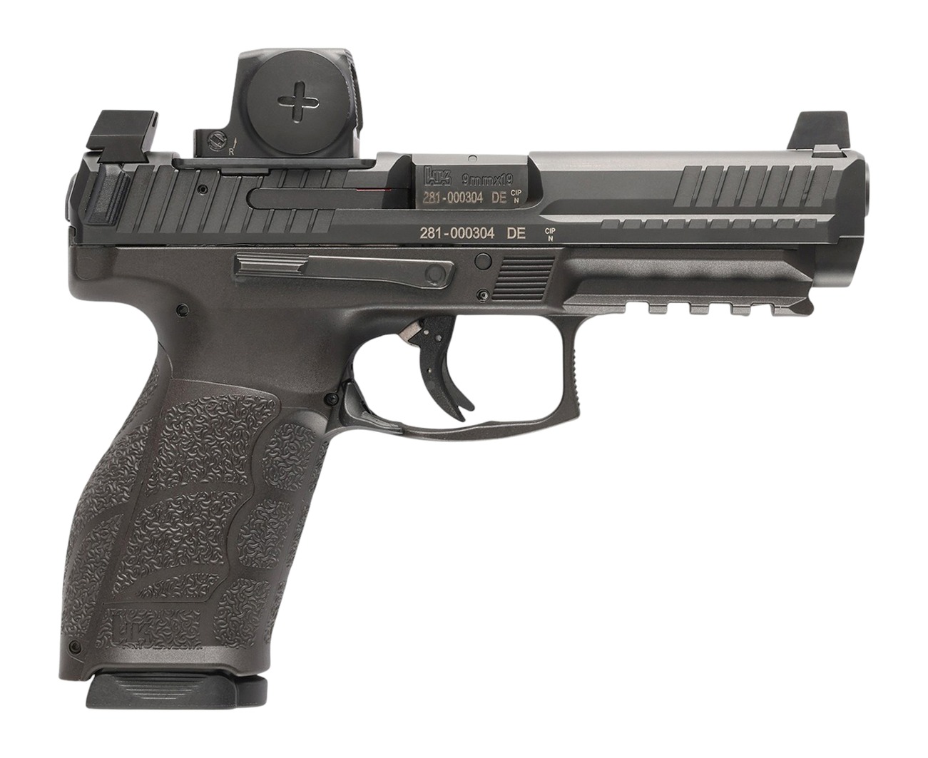 HK 81001352 VP9A1 F w/Optic 9mm Luger 10+1 4.53" Black Barrel & Steel Serrated w/Optic Slide, Black Polymer Frame w/Picatinny Rail, Textured Grip, Vortex CCW