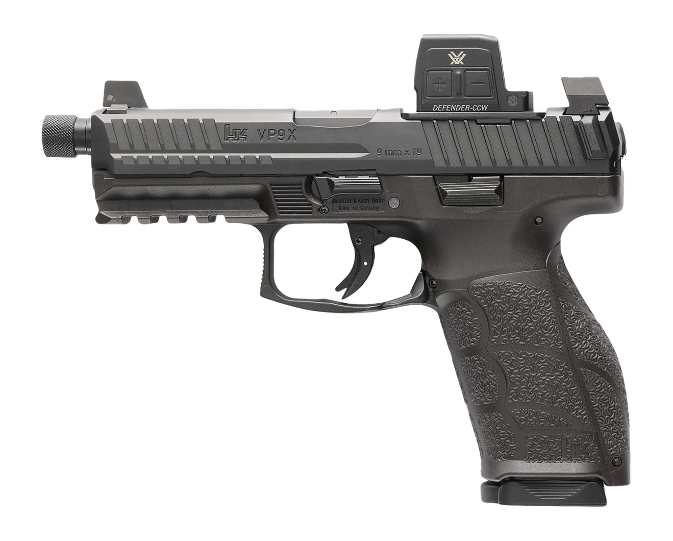 HK 81001366 VP9A1 X Tactical w/Optic Full Size 9mm Luger 10+1 4.70" Black Threaded Barrel, Black Steel Serrated w/Optic Slide, Black Polymer Frame w/Picatinny Rail, Textured Grip, Vortex CCW