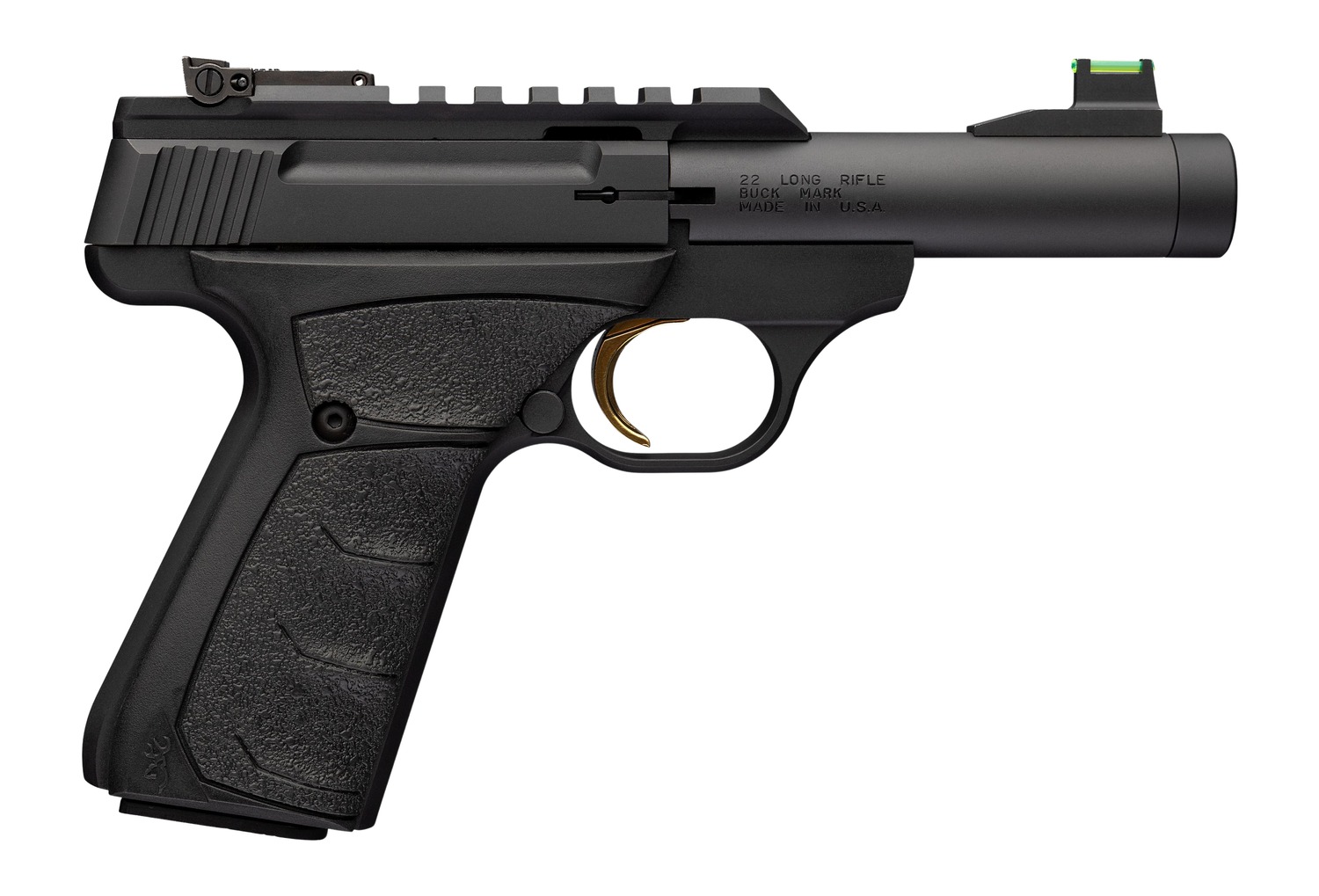 Browning 051610490 Buck Mark Micro SR 22 LR 10+1 4" Matte Black Threaded Bull Barrel, Serrated w/Picatinny Rail Slide, Matte Black Aluminum Frame, Black Overmolded UFX Grip