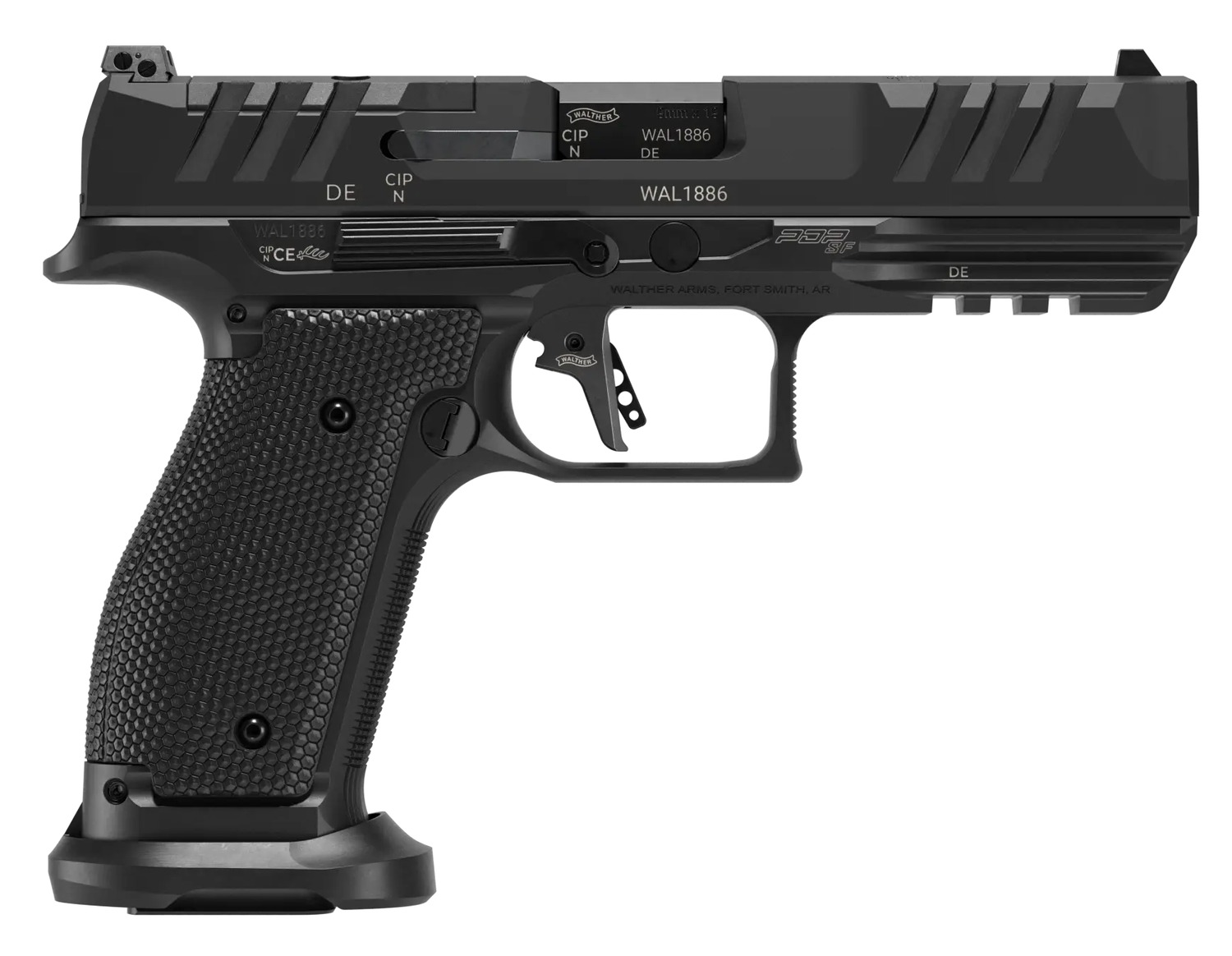 Walther Arms 289700810 PDP Full Size 9mm Luger 10+1 4.50" Black Polygonal Rifled Barrel, Black Optic Ready/Serrated Slide, Black Steel Frame w/Picatinny Rail, Textured Wraparound Grip