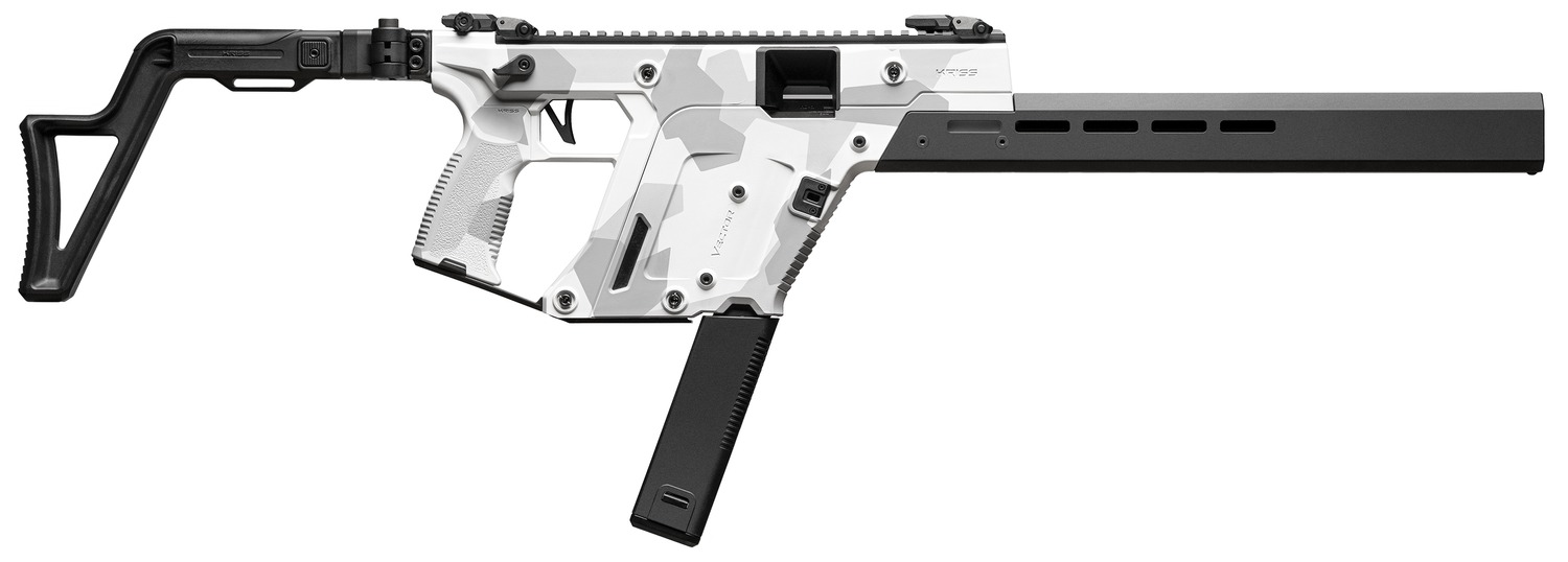 Kriss USA KV103CAD00 Vector CRB Gen3 10mm Auto 33+1 16" Black Nitride Threaded Barrel, Arctic Delta Cerakote Receiver w/Picatinny Rail, M-LOK Handguard, Adjustable Folding Black Stock, White Polymer G