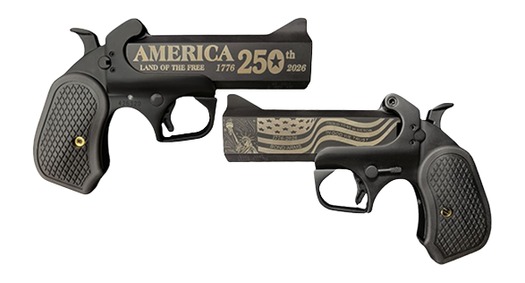 Bond Arms BA250TH-BLK-45/410 America 250th Anniversary 45 Colt/410 Gauge 2 Shot 4.25" Black Cerakote Engraved Barrel Black Cerakote Stainless Steel Frame Black Extended B6 Resin Grips Right Hand