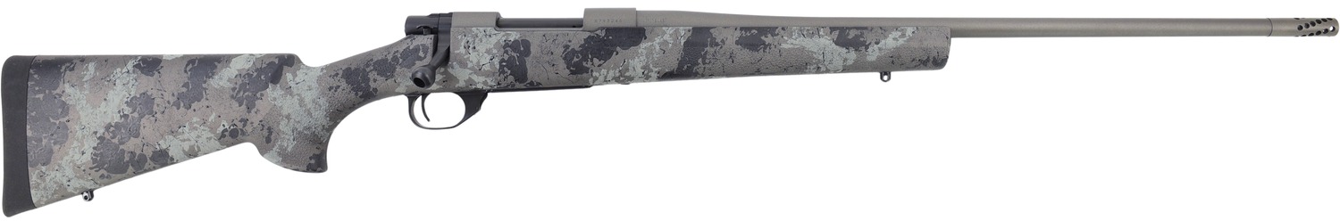 Howa HMFN350LGL 1500 Fence Line 350 Legend 5+1 16.25" Tungsten Cerakote Threaded Barrel, Tungsten Cerakote Aluminum Drilled & Tapped Receiver, Gray Light Camo Fixed Synthetic Stock, Right Hand