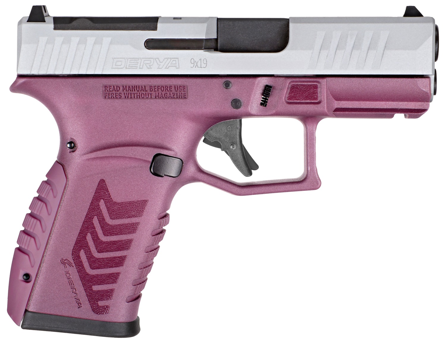 Derya Firearms DY9Z.BCS.TR DY9Z Sports South Exclusive Micro-Compact 9mm Luger 15+1 3.50" Black Barrel, Silver Optic Ready/Serrated Slide, Black Cherry Polymer Frame w/Accessory Rail, Interchangeable