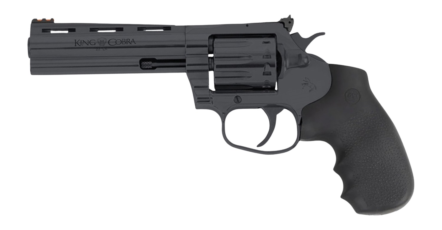 Colt Mfg KCOBRA22-BP4RFO King Cobra Target 22 LR 10rd Shot 4.25" Blued Vent Rib Barrel, Blued Carbon Steel Cylinder & Frame, Black Hogue Overmolded Grip, Exposed Hammer