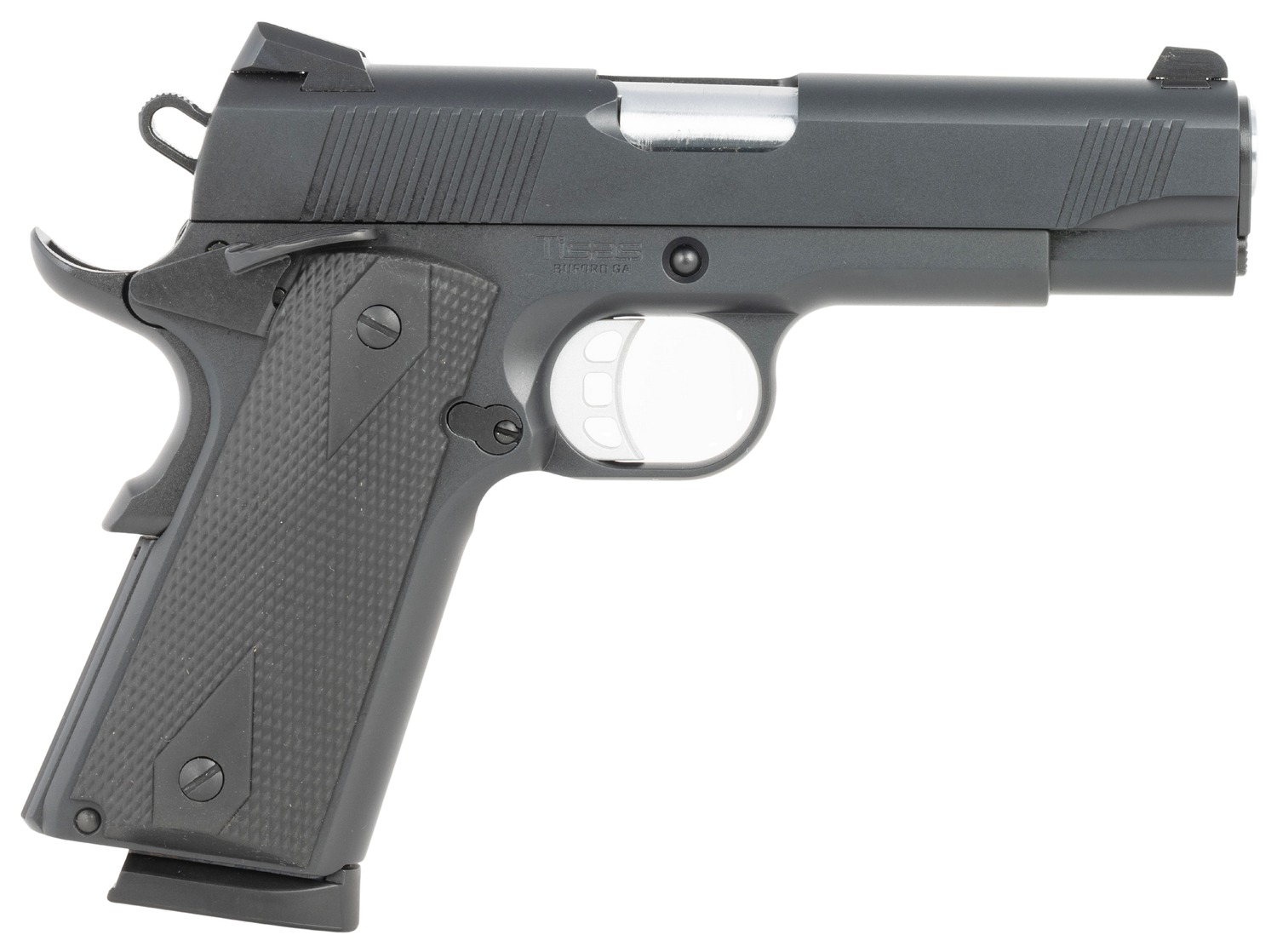 Tisas Arms 10100121 1911 Carry 9mm Luger 9+1 4.25" Black Cerakote Carbon Steel Serrated Slide & Frame w/Beavertail, Black Rubber Grip
