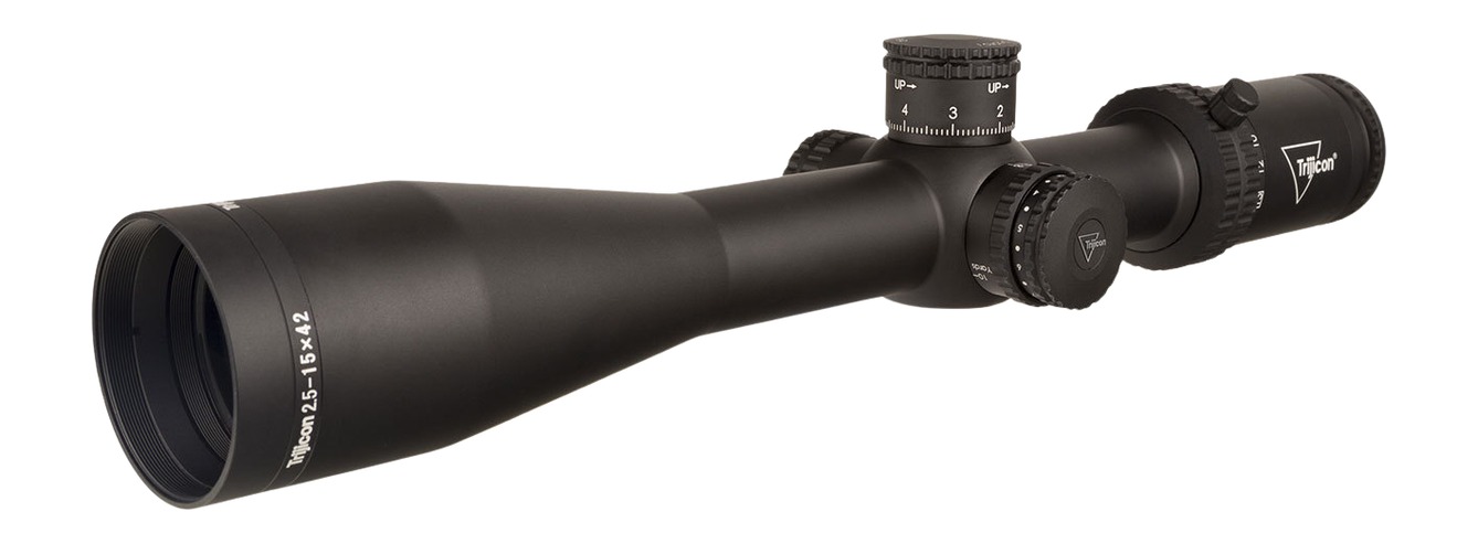Trijicon Credo 2.5-15x42 (SFP) 30mm Rifle Scope w/Red MRAD Center Dot Exposed Elev Adj w Return to Zero