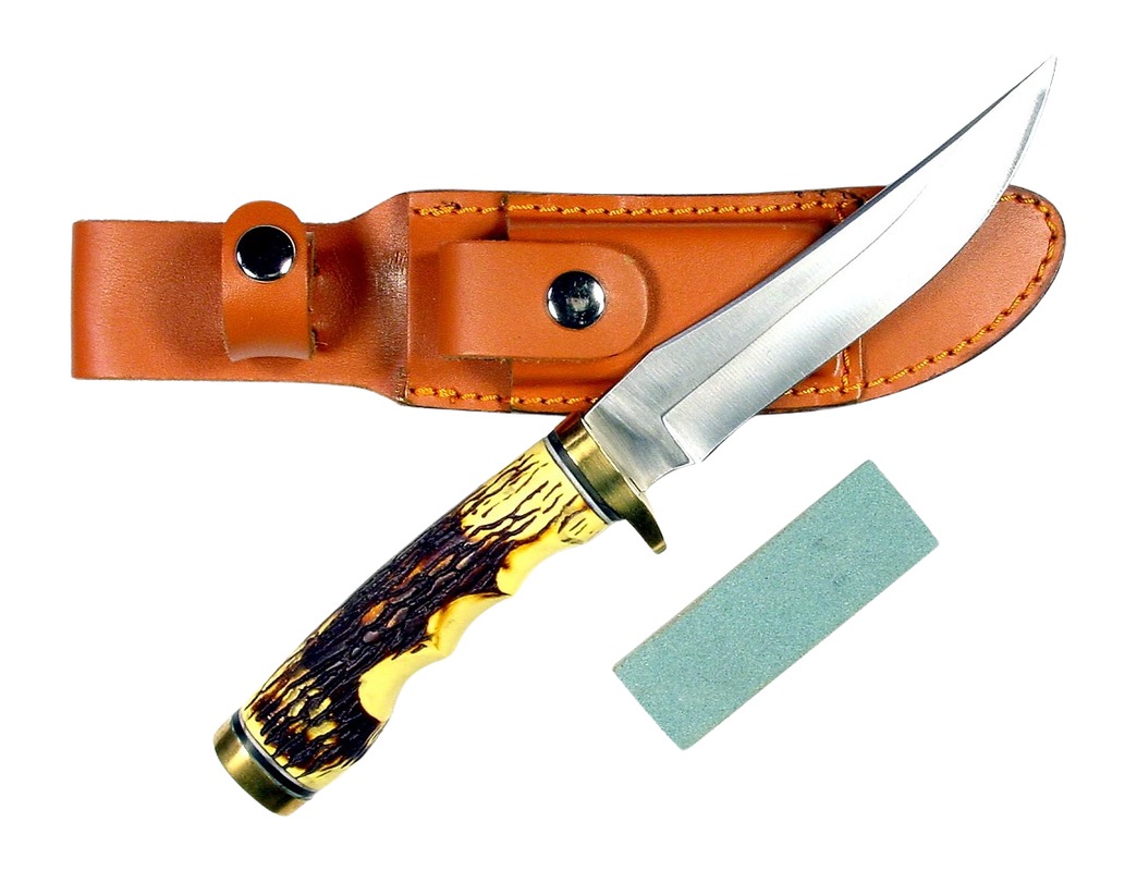 RUKO FIXED BLADE HUNTING KNIFE 5" DELRIN DEER HORN HANDLE