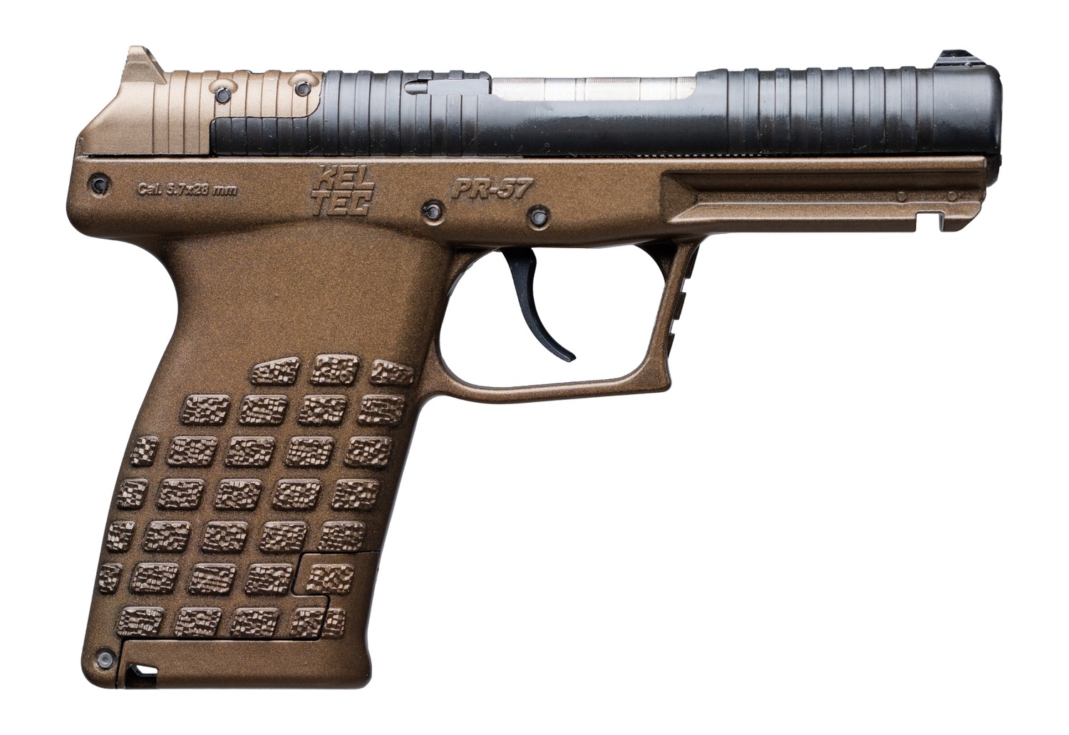 Kel-Tec PR57BBRZ PR-5.7 Compact Frame 5.7x28mm 20+1 4" Stainless Steel Rotary Barrel, Black Optic Ready/Serrated Slide, Burnt Bronze Frame & Textured Grip