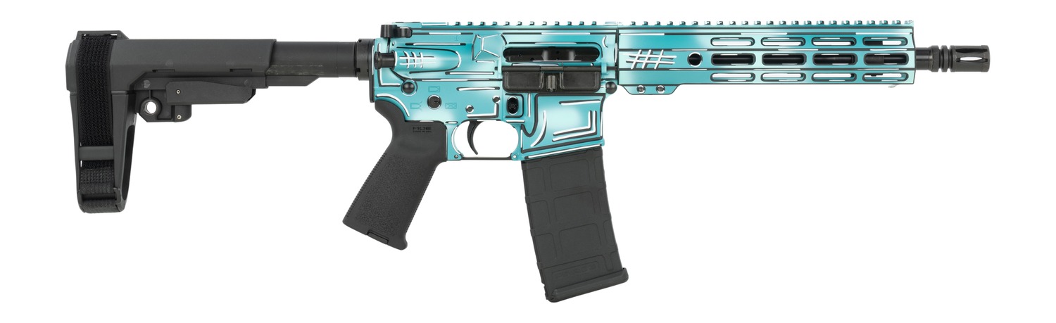 Shark Coast Tactical SCC06230ABLUE-P Anime-15 Blue 5.56 NATO 30+1 10.50" Black Nitride Threaded Barrel, Aluminum Receiver w/Picatinny Rail, M-LOK Handguard, Polymer SB Tactical SBA3 Brace, Polymer Gri