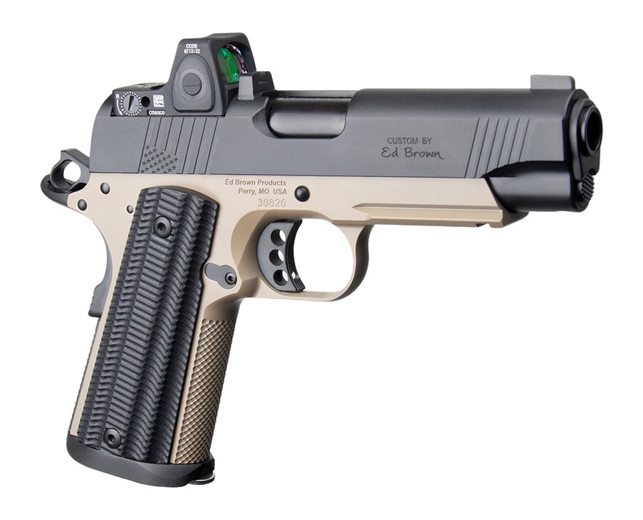 Ed Brown Special Forces Commander SOCOM w/Optic 45 ACP 7+1 4.25" Black Nitride Barrel, Black Gen4 Stainless Steel Serrated w/Optic Slide, Flat Dark Earth Gen4 Stainless Steel Frame w/Accessory Rail,