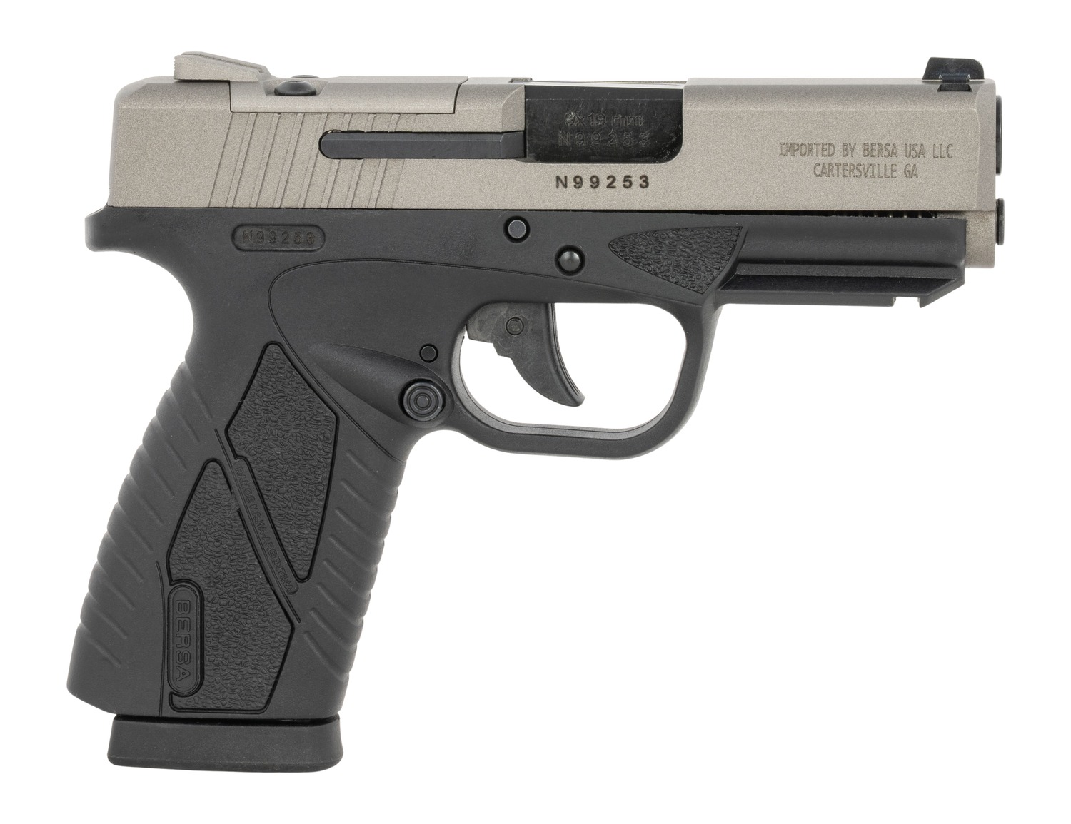 Bersa BP9DTCCOR BPCC Sub-Compact 9mm Luger 8+1 3.30" Black Barrel, Nickel Steel Optic Ready/Serrated Slide, Black Polymer Frame w/Accessory Rail, Textured Grip, RMSc Footprint