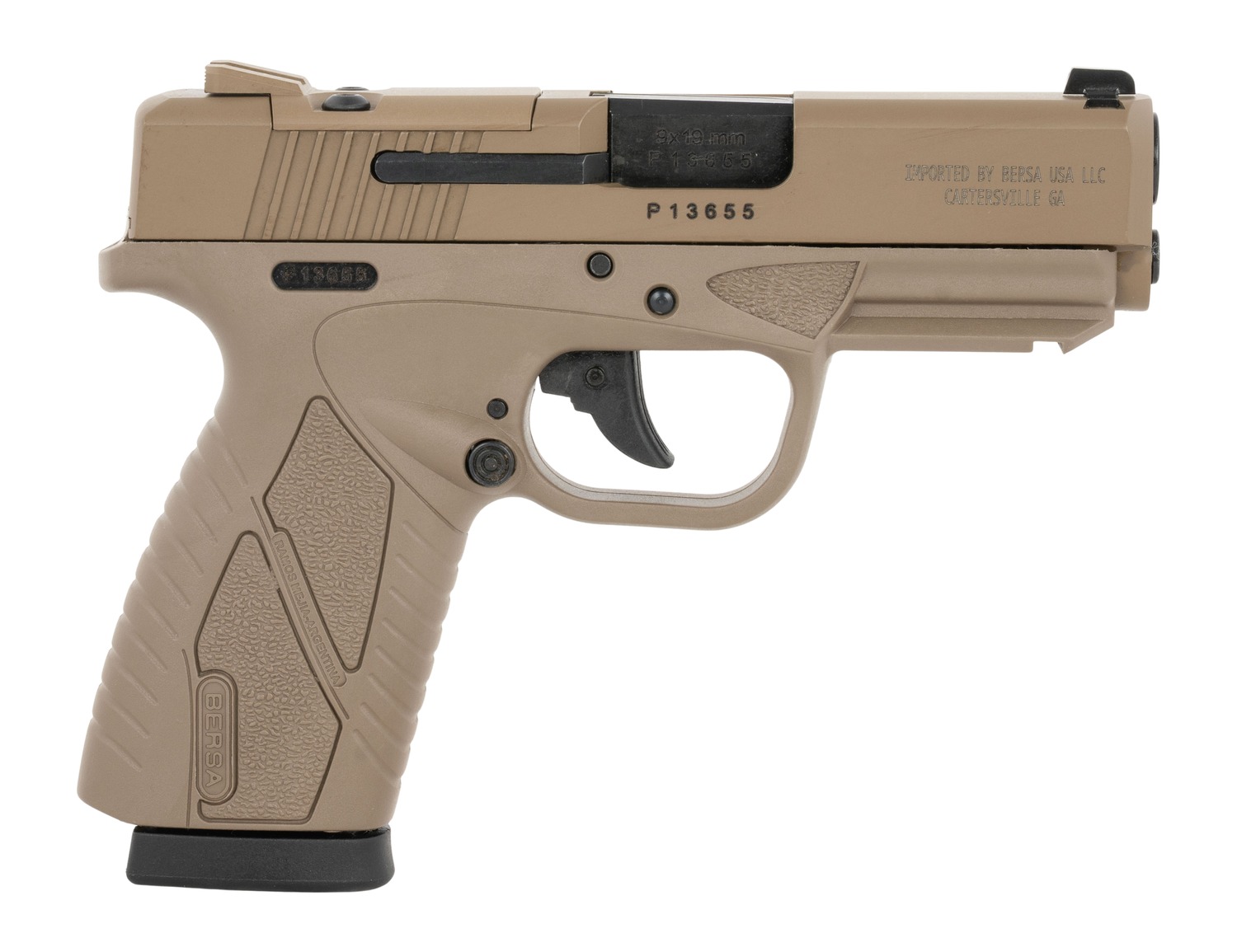 Bersa BP9FDECCOR BPCC Sub-Compact 9mm Luger 8+1 3.30" Black Barrel, Matte Black Steel Optic Ready/Serrated Slide, Flat Dark Earth Polymer Frame w/Accessory Rail, Textured Grip, RMSc Footprint