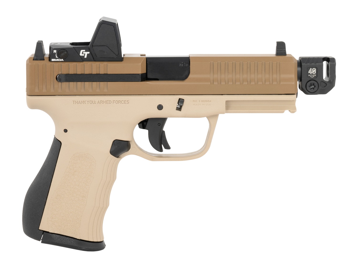 FMK FMKG39DSBSTR G3 Strike Compact Frame 9mm Luger 17+1 4.50" Threaded Barrel, Serrated w/Optic Slide, Desert Tan Polymer Frame w/Accessory Rail, SI Seeker Red Dot
