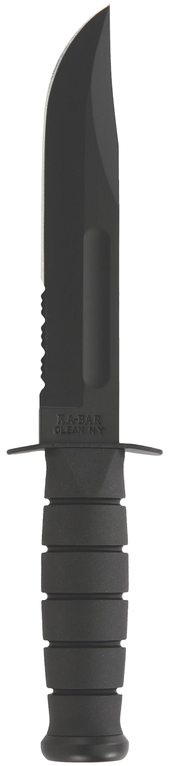 Ka-Bar 1212 Fighting/Utility 7" Fixed Clip Point Part Serrated Black 1095 Cro-Van Blade, Black Kraton G Handle, Includes Sheath
