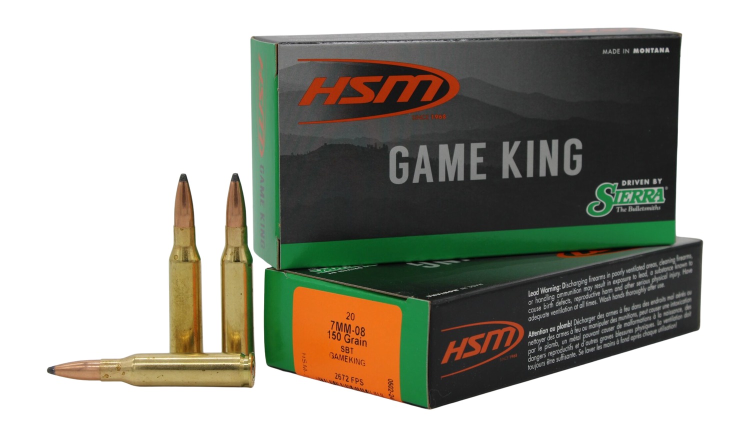 HSM 7MM088N Game King 7mm-08 Rem 150 gr Sierra GameKing Spitzer Boat Tail 20 Per Box/ 25 Case