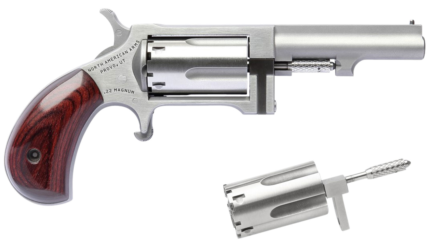 North American Arms SWC250 Sidewinder  22 LR 22 WMR 5 Shot 2.50" Stainless Steel Barrel, Frame & Cylinder, Rosewood Birdshead Grip Exposed Hammer