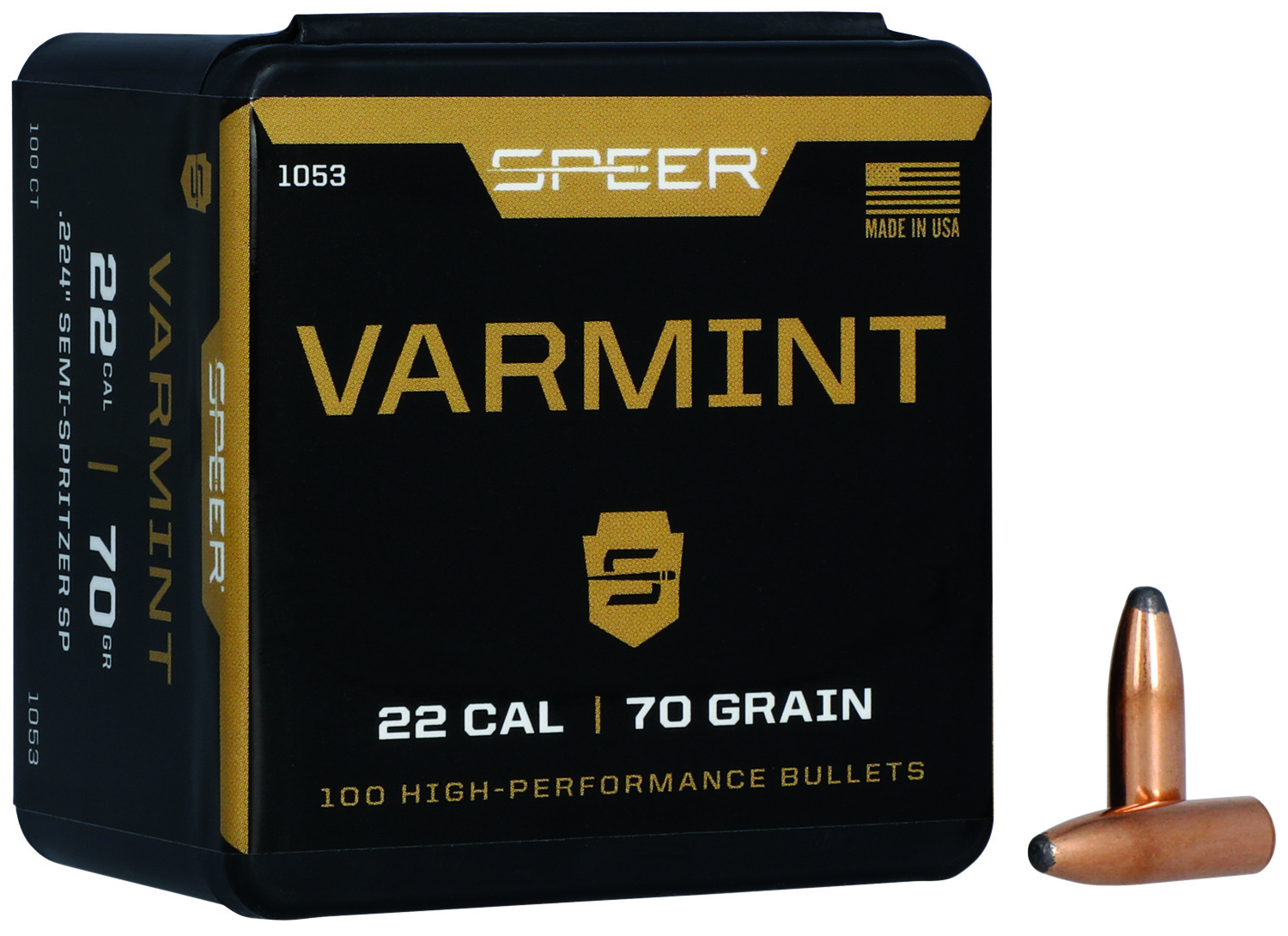 Speer 1053 Varmint 22Cal 70gr Jacketed Soft Point 100 Per Box/5 Case