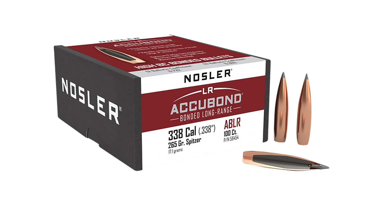 Nosler 58454 AccuBond Long Range 338Cal 265gr Spitzer Point Boat Tail 100/Box