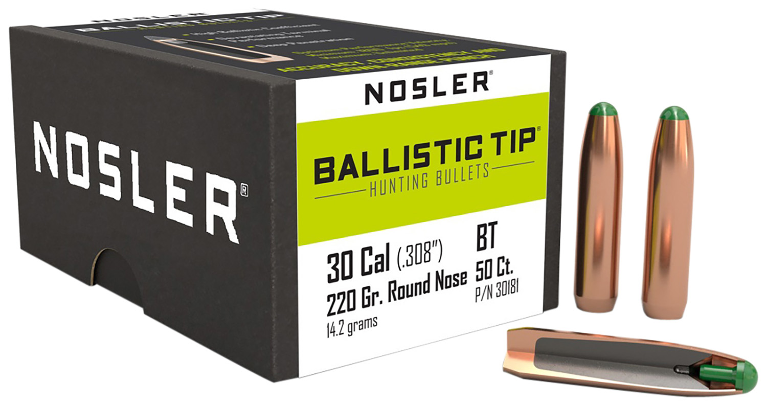 Nosler 30181 Ballistic Tip 30Caliber 220gr Round Nose 50/Box