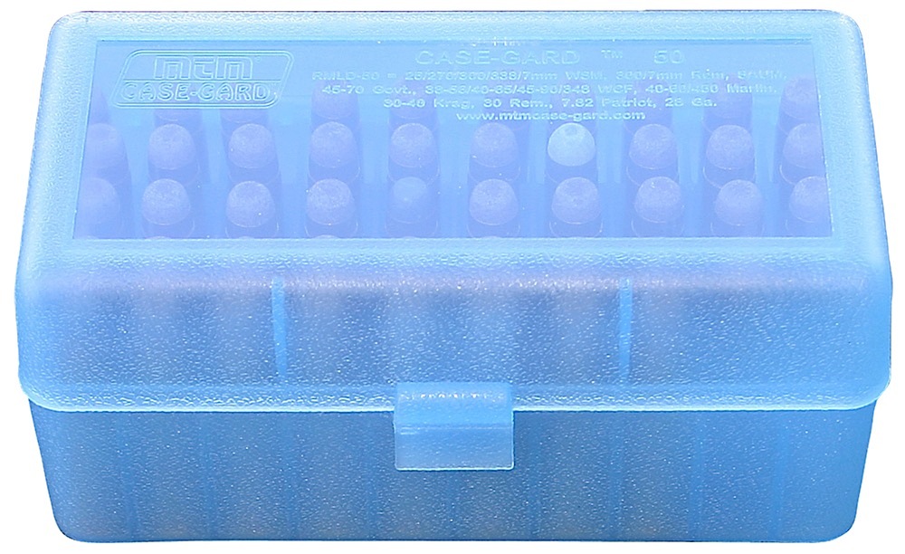MTM Case-Gard RMLD5024 Case-Gard R-50 Multi-Caliber/28 Gauge Rifle/Shotgun Clear Blue Polypropylene 50rd