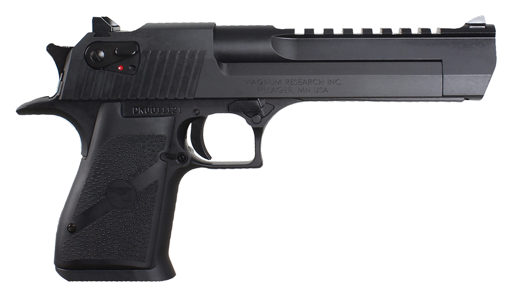 Magnum Research DE50 Desert Eagle Mark XIX 50 AE Caliber with 6" Picatinny Rail Barrel, 7+1 Capacity, Overall Black Finish Carbon Steel, Beavertail Frame, Serrated Slide & Rubber Grip