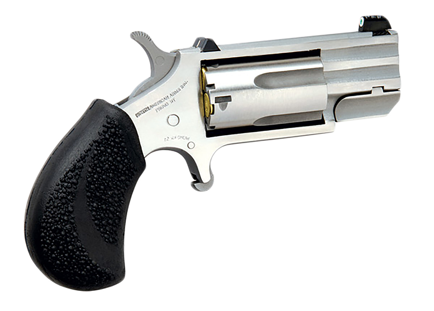 North American Arms PUGT Pug 22 WMR 5 Shot 1" Stainless Steel Barrel, Frame & Cylinder, Black Pebbled Rubber Grip, Exposed Hammer
