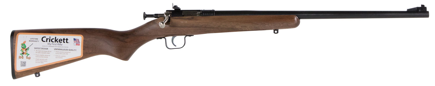 Crickett KSA2338 Youth 22 WMR 1rd 16.12" Barrel & Receiver, Fixed Front/Adjustable Rear Peep Sights, Walnut Stock w/11.5" LOP, Rebounding Firing Pin Safety