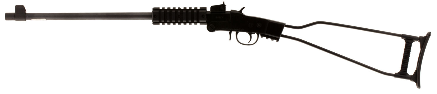 Chiappa Firearms 500145 Little Badger Full Size 17 HMR 1 Shot, 16.50" Black Cerakote Steel Threaded Barrel, Black Cerakote Quad Picatinny Receiver, Black Cerakote Underfolding Wire Frame Stock, Right