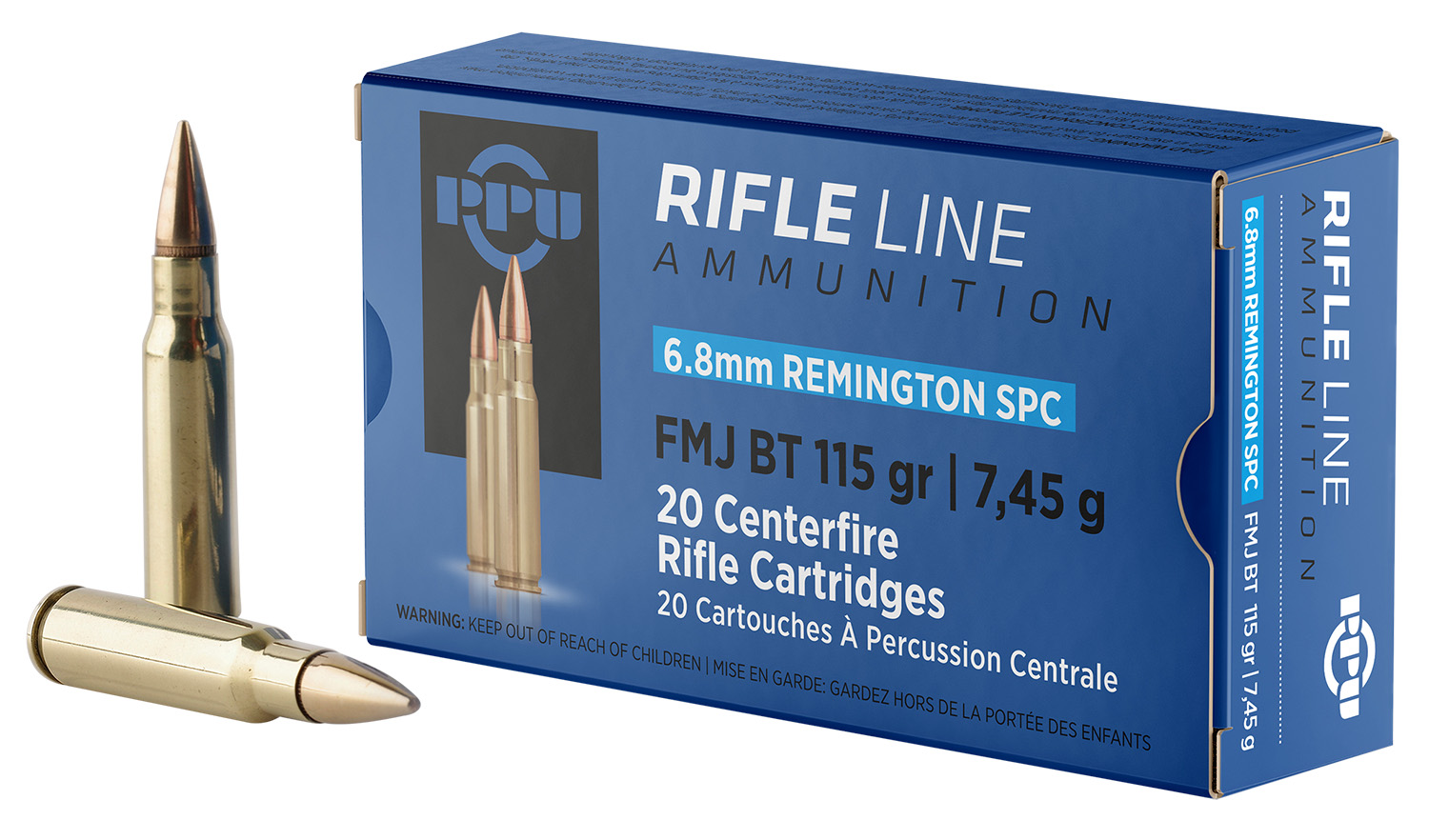 PPU PP68F Standard Rifle 6.8mmRemSPC 115gr Full Metal Jacket Boat Tail 20 Per Box/50 Case