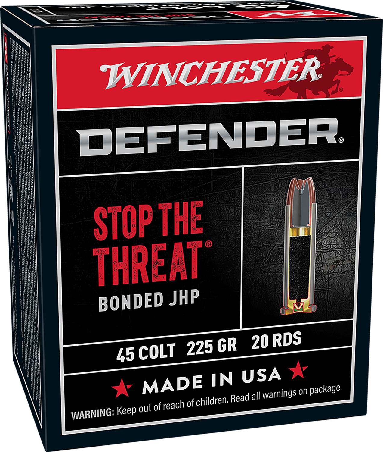 Winchester Ammo S45CPDB Defender 45Colt 225gr Bonded Jacket Hollow Point 20 Per Box/10 Case