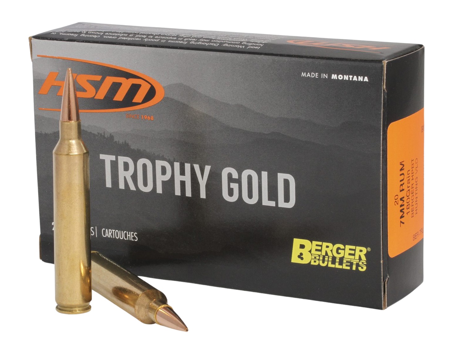 HSM 7RUM180VLD Trophy Gold Extended Range 7mm RUM 180 gr Berger Hunting VLD Match 20 Per Box/ 20 Case