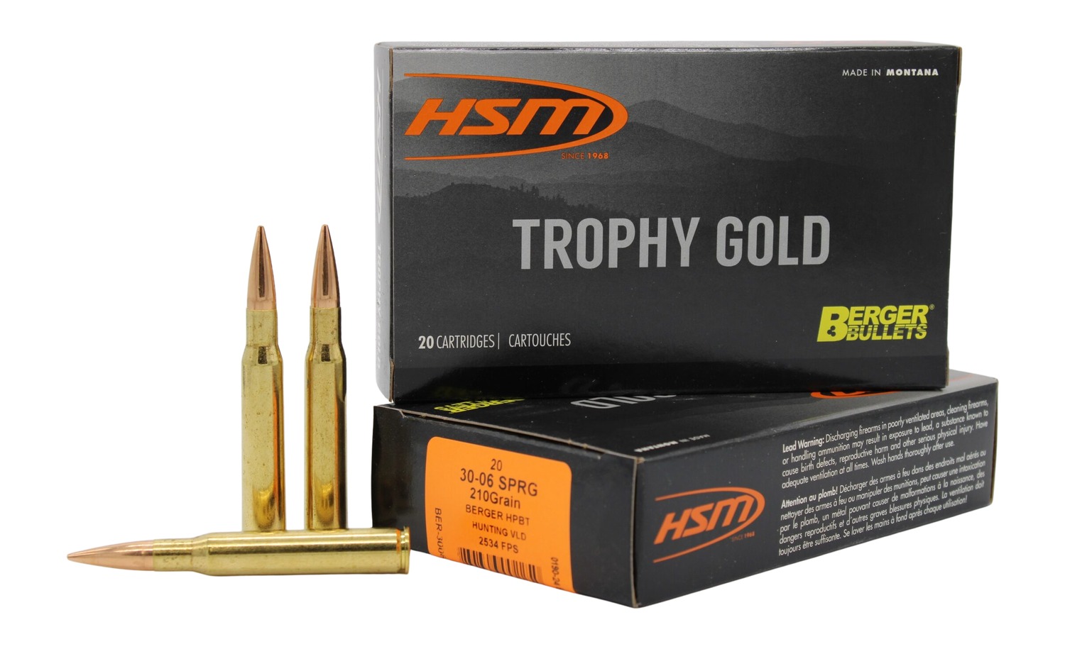HSM 3006210VLD Trophy Gold Extended Range 30-06 Springfield 210 gr Berger Hunting VLD Match 20 Per Box/ 20 Case