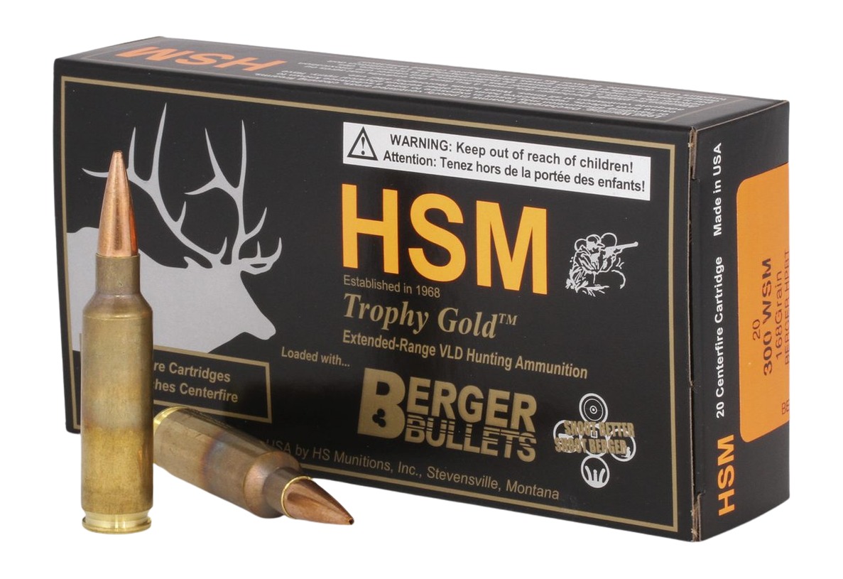 HSM 300WSM168VLD Trophy Gold Extended Range 300 WSM 168 gr Berger Hunting VLD Match 20 Per Box/ 25 Case