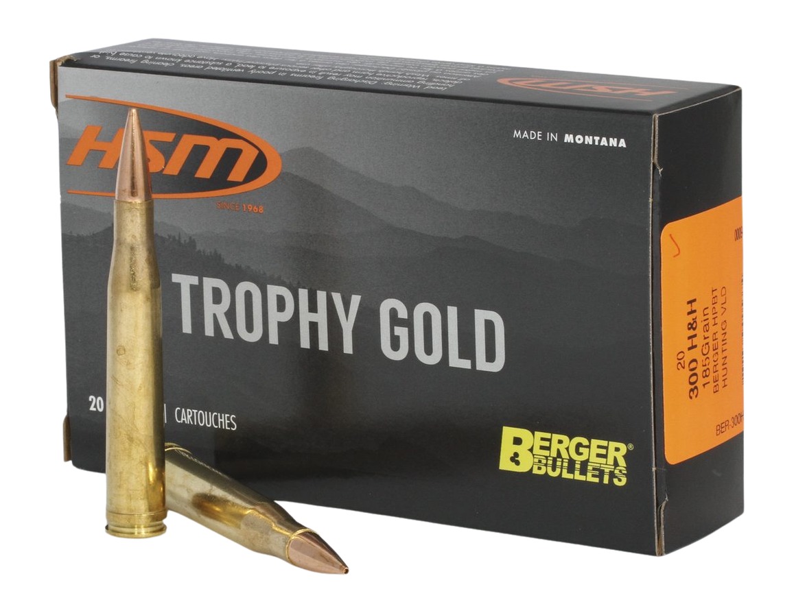 HSM 300HH185VLD Trophy Gold Extended Range 300 H&H Mag 185 gr Berger Hunting VLD Match 20 Per Box/ 20 Case