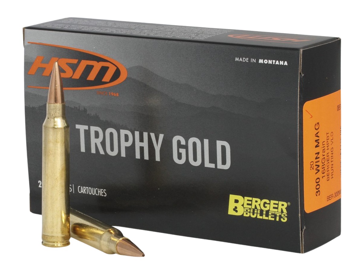 HSM 300WM168VLD Trophy Gold Extended Range 300 Win Mag 168 gr Berger Hunting VLD Match 20 Per Box/ 20 Case