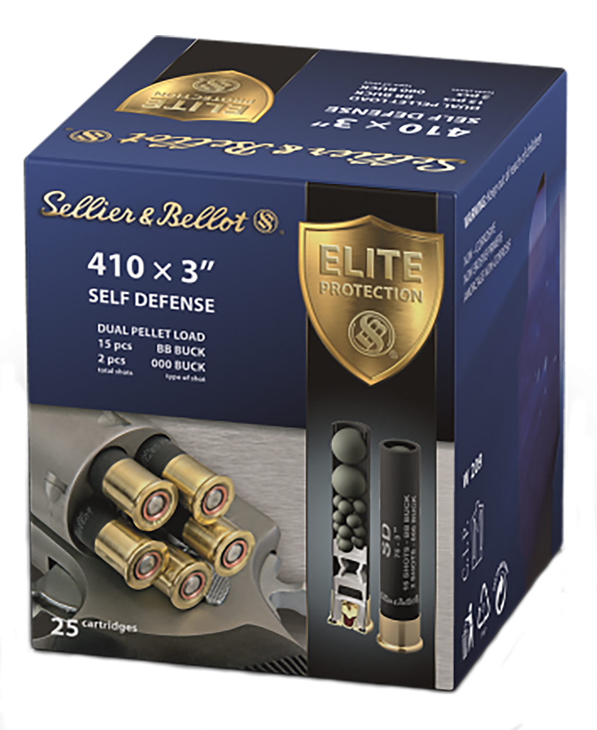 Sellier & Bellot SB410SDB Self Defense 410Gauge 3" 15Pellets 11/16oz 000Buck Shot 25 Box/20 Case