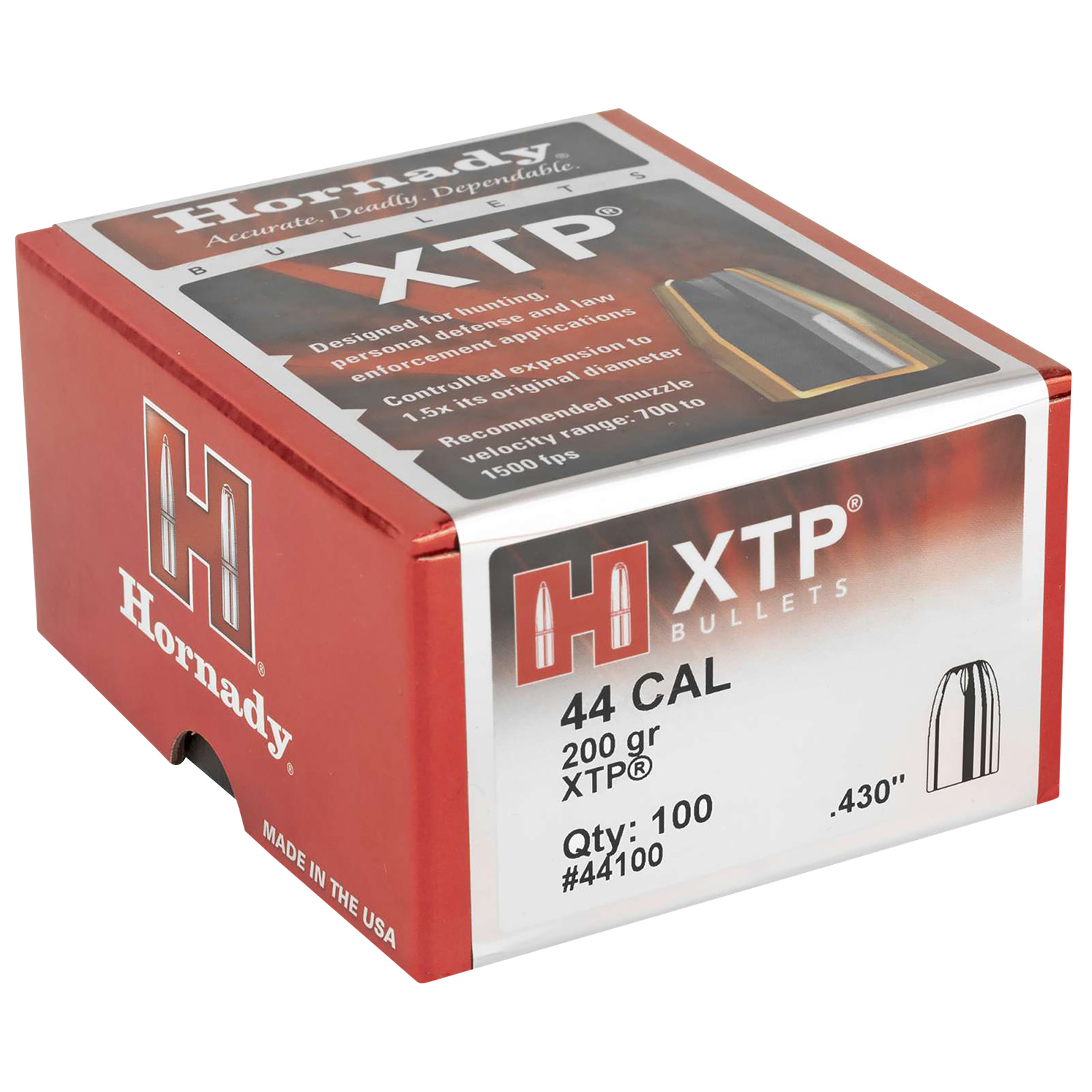Hornady 44100 XTP 44 Cal .430 200 gr Hollow Point 100 Per Box/ 15 Case