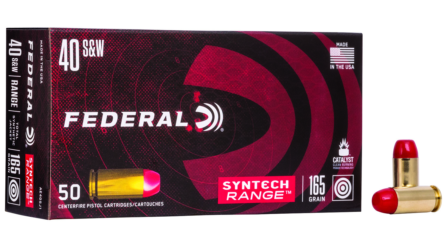 Federal AE40SJ1 American Eagle Syntech Range 40S&W 165gr Total Syntech Jacket Flat Nose 50 Per Box/10 Case