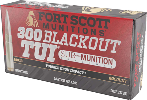 Fort Scott Munitions 300190SCVSS Tumble Upon Impact (TUI) Rifle 300Blackout 190gr Solid Copper Spun 20 Per Box/25 Case