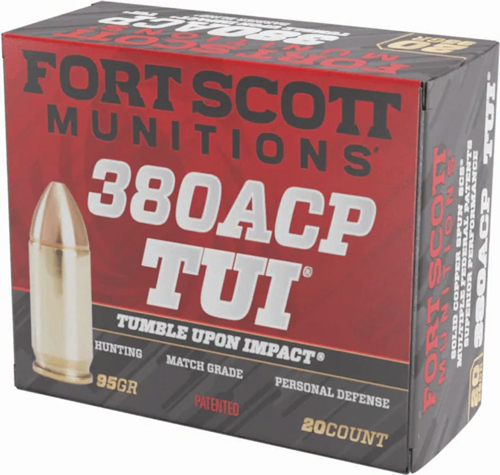 Fort Scott Munitions 380095SCV Tumble Upon Impact (TUI) 380ACP 95gr Solid Copper Spun 20 Per Box/25 Case