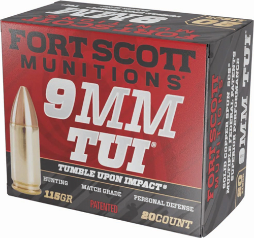 Fort Scott Munitions 9MM115SCV Tumble Upon Impact (TUI) 9mmLuger 115gr Solid Copper Spun 20 Per Box/25 Case