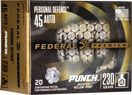 Federal PD45P1 Punch Personal Defense 45ACP 230gr Jacketed Hollow Point 20 Per Box/10 Case