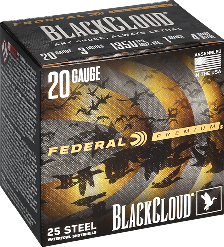 Federal Premium Black Cloud Waterfowl Shotgun Ammo 20 ga. 3 in. 1 oz. 4 Shot 25 rd.