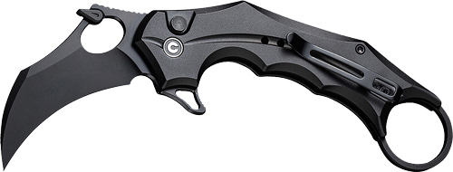 Civivi Knives C16016B-1 Incisor II 2.02" Folding Karambit Plain Black Nitro-V Steel Blade, Black w/Finger Ring Aluminum Handle