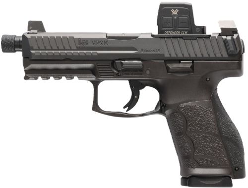 HK 81001368 VP9A1 K Tactical w/Optic 9mm Luger 10+1 4.70" Black Threaded Barrel, Black Steel Serrated w/Optic Slide, Black Polymer Frame w/Picatinny Rail, Textured Grip, Vortex CCW