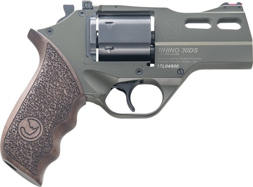 Chiappa Firearms CF340285 Rhino 30SAR *CA Compliant Small Frame 357 Mag 6 Shot, 3" Green Cerakote Steel Barrel, Blued Steel Cylinder, Green Cerakote Aluminum Frame, Walnut Grip, Exposed Hammer