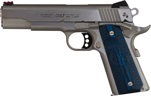 Colt Mfg O1073CCS Competition Government 38 Super 9+1 5" Stainless National Match Barrel, Serrated Slide & Frame w/Beavertail, Checkered Blue G10 Grip, Ambidextrous