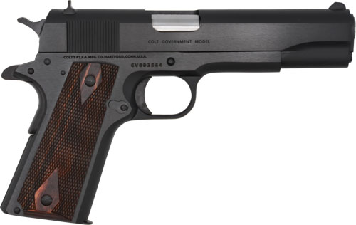 Colt Mfg O1911C38 1911 Government 38 Super 9+1 5" Blued National Match Barrel, Serrated Steel Slide & Frame w/Beavertail, Black Cherry Checkered G10 Grip