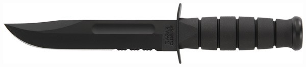 Ka-Bar 1214 Fighting/Utility 7" Fixed Clip Point Serrated Black 1095 Cro-Van Blade, Black Kraton G Handle, Includes Sheath